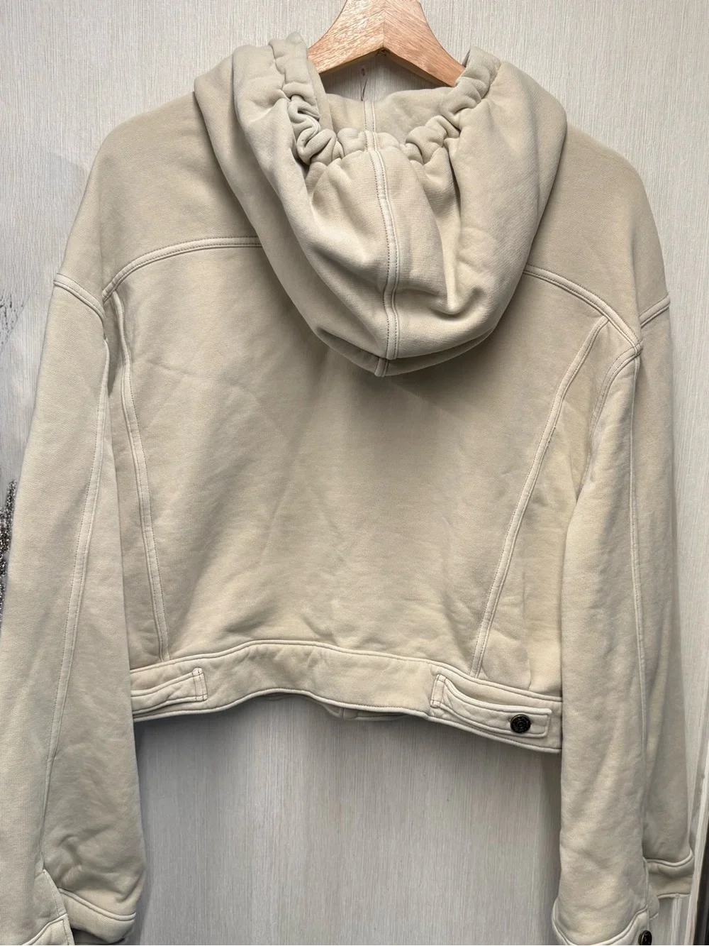 Free People Dreamers Hooded Oversized Jacket Ivory Cream Fleece, Size Medium